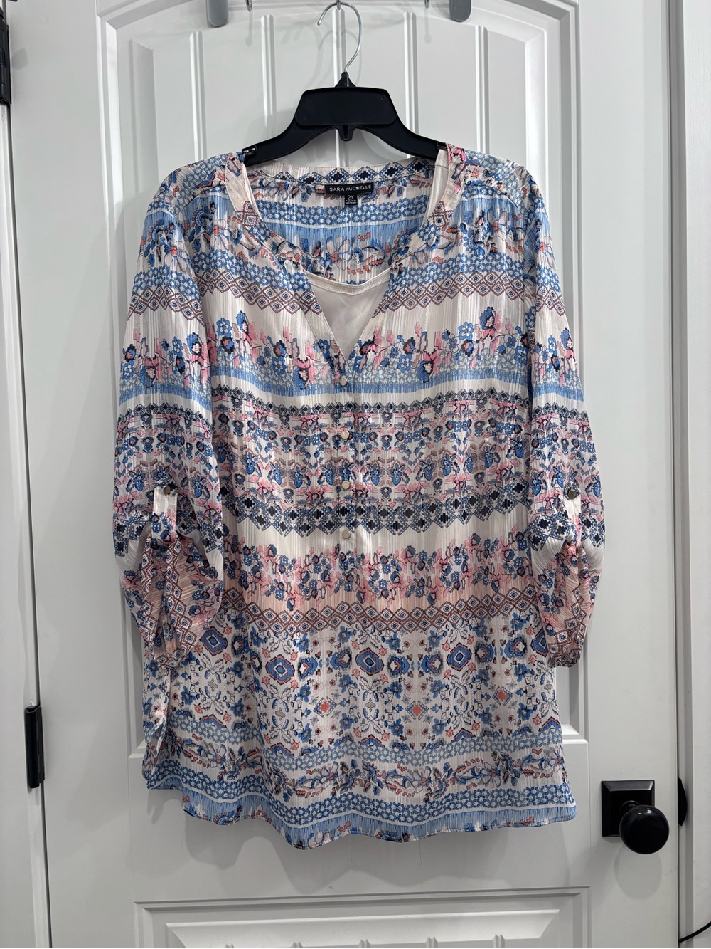 Sara Michelle Blue & Pink Printed Peasant Tunic